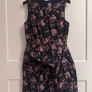 Vince Camuto Navy Dress with Dusty Pink Floral Jacquard